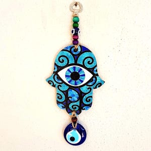 Handmade Wood Hamsa Hand Evil Eye Wall Hanging: Hand of God Art