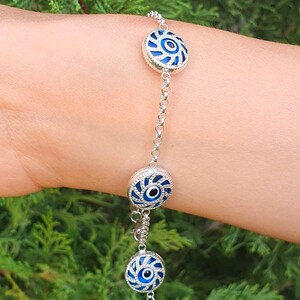 Armband Silber, 925 Sterling Silber, Geschenkoption Vintage Handschrift Buchstabe, Schützen, Blaues Auge, Nazar, Armreif, Augenschmuck