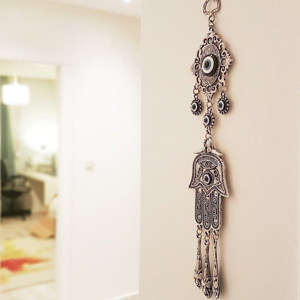 Hamsa Evil Eye Wall Hanging | Metallic Hand of Fatima I Hamsa Wall Art | Hamsa Wall Decor | Metal Home Decor, Mothers Day Gift, Gift for Her