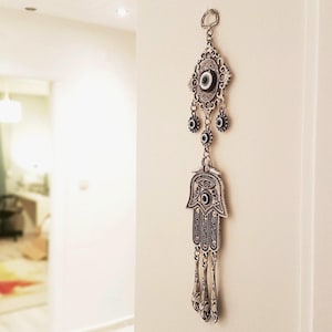 Handmade Metal Hamsa Evil Eye Wall Hanging, Hand of Fatima, Protection, Home Gift, Hamsa Wall Art