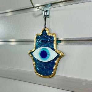 Hamsa Evil Eye Wall Hanging, Glass Hand of Fatima Wall Decor, Housewarming Gift, Spiritual Gift, Gift for Her, Home Decor, Mothers Day Gift