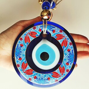 Colgante de pared con diseño de mal de ojo, regalo personalizado, letra manuscrita vintage, pintura a mano, amuleto colgante de 11 cm, adorno de mal de ojo.
