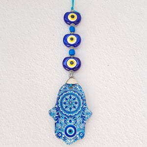 Decoración de pared de Hamsa, colgante de pared de Hamsa y mal de ojo con opción de regalo de Navidad, letra escrita a mano, adornos de vidrio,