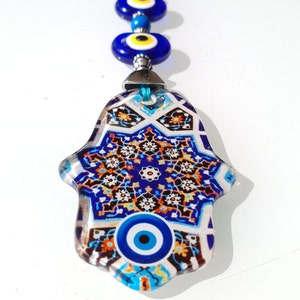 Adornos de vidrio Hamsa y mal de ojo para colgar en la pared con opción de regalo de Navidad, letra escrita a mano, decoración de pared Hamsa,