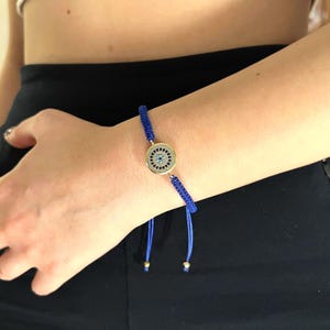 Diamant Evil Eye Armband | Gold- und Silberplatte, verstellbare Schnur | Armreif, griechischer Augenschmuck, Valentinstagsgeschenk