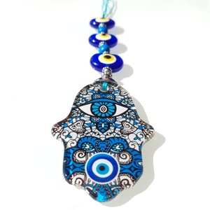 Colgante de pared con Hamsa y mal de ojo con opción de regalo de Navidad, letra escrita a mano, vidrio, decoración de pared con Hamsa.
