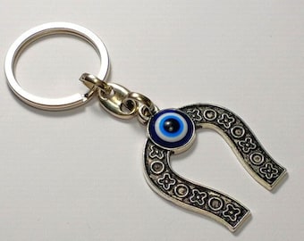 Lucky Horseshoe Evil Eye Keychain, Nazar Boncuk, Turkish / Greek Eye, Promotion Gift, Charm, Favor,Bomboniere, car rear view mirror evil eye