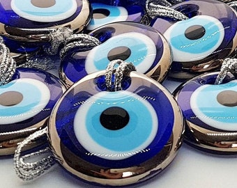 50 pcs Silver Evil Eye, Wedding Favor / Charm, 4.5 cm, Nazar Boncuk, Greek Evil Eye, Bomboniere, Wedding favors for guests, inexpensive