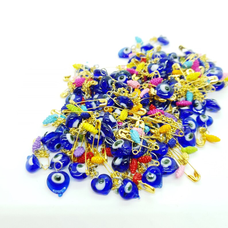 Turkish Greek Eye Bead Nazar Connector Glass Pins Jewellry Charm Heart Shaped 95 Pcs Evil Eye Pins