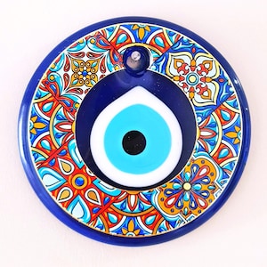 Handgemaakte glazen boze oog muur hangend, modern patroon, Nazar Boncuk, Grieks oog, Turks, amulet, bescherming, Blue Eye, Beautiful Home Decor