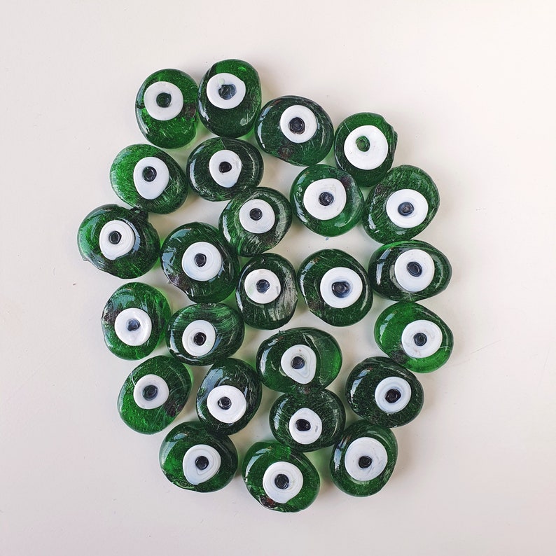 Nazar Boncuk Circular Hole 2.5 cm Evil Eye Beads Jewelry Green Glass Beading Greek Evil Eye Natural Small 5pcs