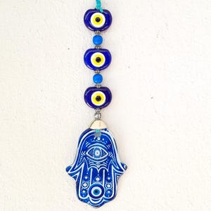 Adornos de vidrio Hamsa y mal de ojo para colgar en la pared, opción de regalo, letra escrita a mano vintage, decoración de pared Hamsa,