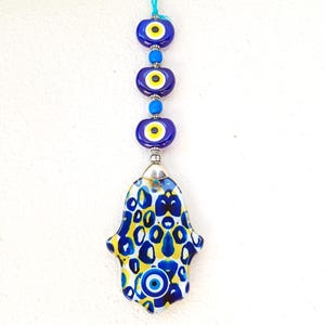 Glass Hamsa Hand Evil Eye Wall Hanging: Nazar Boncuk Charm