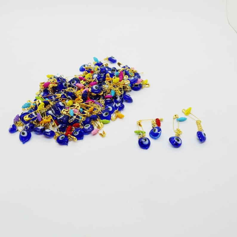 Turkish Greek Eye Bead Nazar Connector Glass Pins Jewellry Charm Heart Shaped 95 Pcs Evil Eye Pins