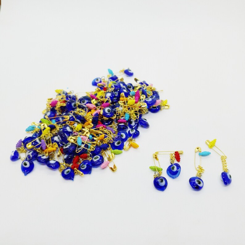 Turkish Greek Eye Bead Nazar Connector Glass Pins Jewellry Charm Heart Shaped 95 Pcs Evil Eye Pins