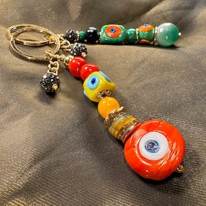 Custom Natural Stone Keychain | Unique Evil Eye Keyring | Mothers Day Gift | Evil Eye Keychain | Gift for Mom | Nazar Keyring
