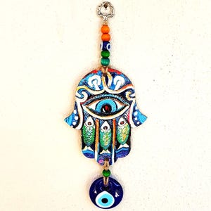 Handmade Wood Hamsa Hand Evil Eye Wall Hanging: Spiritual Home Decor