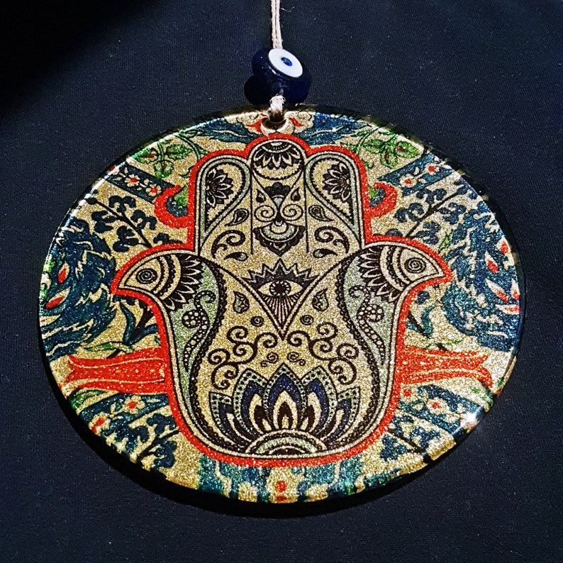 Hamsa Wall Art Printed Glass Oriental Protection Hand of | Etsy