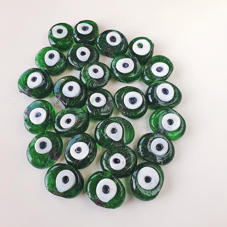 Nazar Boncuk Circular Hole 2.5 cm Evil Eye Beads Jewelry Green Glass Beading Greek Evil Eye Natural Small 5pcs