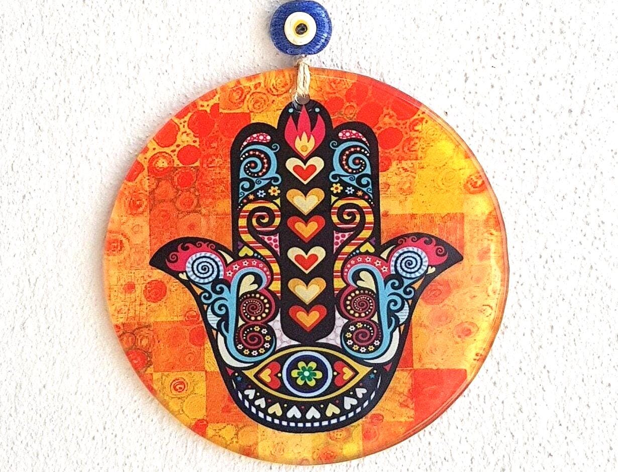 ガラス製ハムサの手型イービルアイ壁掛け：スピリチュアルな室内装飾 - Etsy 日本, image size:1230x940