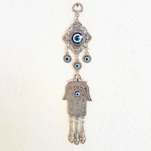 Handmade Hamsa Evil Eye Wall Hanging: Metal Fatima Amulet