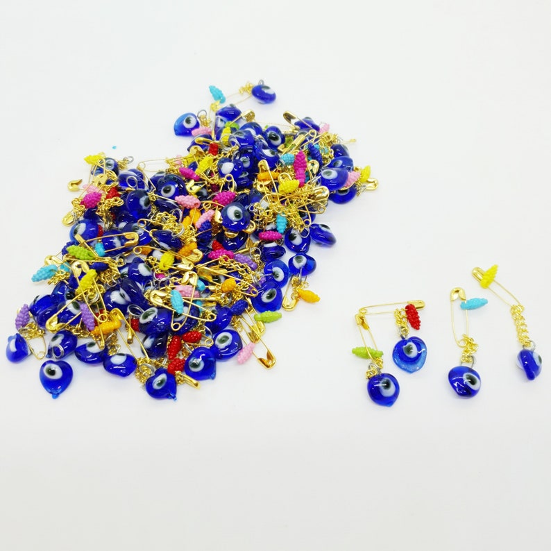 Turkish Greek Eye Bead Nazar Connector Glass Pins Jewellry Charm Heart Shaped 95 Pcs Evil Eye Pins