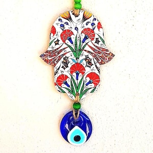 Handmade Wood Hamsa Evil Eye Wall Hanging: Spiritual Home Decor