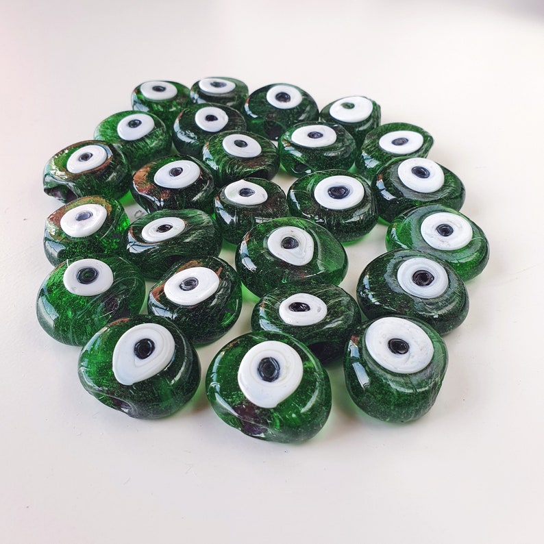 Nazar Boncuk Circular Hole 2.5 cm Evil Eye Beads Jewelry Green Glass Beading Greek Evil Eye Natural Small 5pcs
