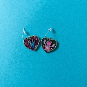 Stitch and Angel heart mismatch earrings on French wires