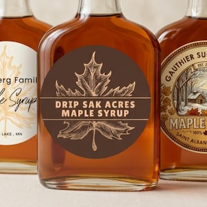 Maple Syrup Labels, Syrup Bottle Label, Maple Syrup Stickers, Personalized Maple Leaf Labels - Waterproof - 1.5" - 10" Inch