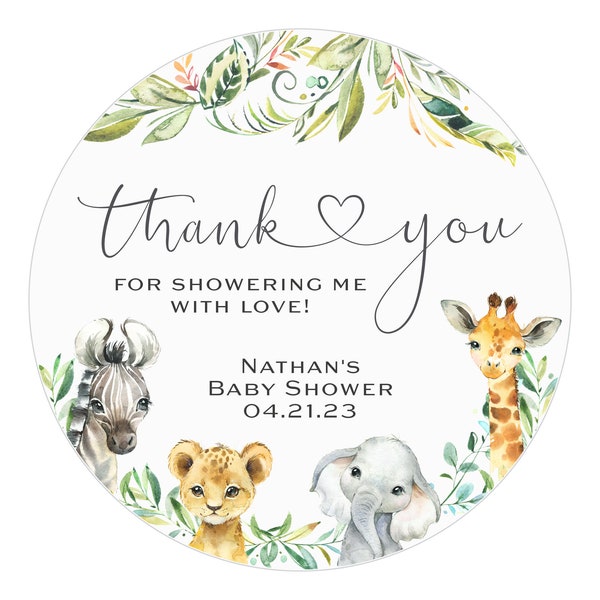 Safari Baby Shower Stickers, African Safari Animals Favor Stickers, Party Labels, Unisex Shower Label, Tropical Jungle