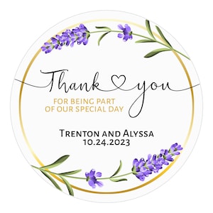 Lavender Wedding Favor Stickers, Wedding Thank You Stickers, Personalized Favor Labels, Wedding Stickers for Favors, Purple Floral Sticker