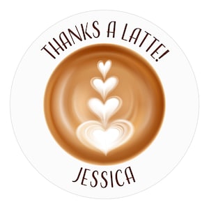 Thanks a Latte Stickers, Coffee Favor Stickers, Birthday Labels, Shower Label, Party Favor Sticker