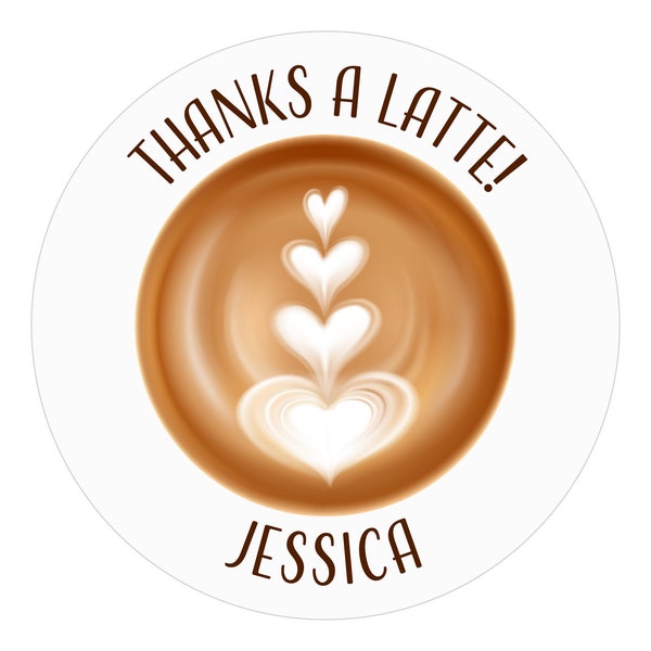 Thanks a Latte Stickers, Coffee Favor Stickers, Birthday Labels, Shower Label, Party Favor Sticker