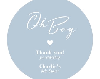 Oh Boy Baby Shower Stickers, Baby Boy Favor Stickers, Blue Party Labels