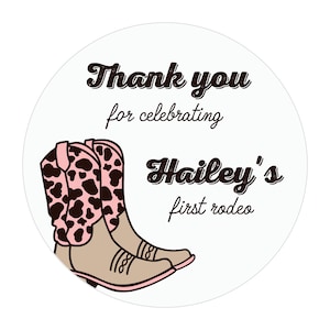 First Rodeo Birthday Stickers, Cowgirl First Birthday Favor Stickers, Kid Party, Girl Shower Label, Party Favor Sticker