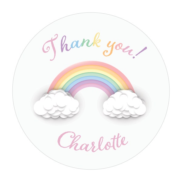 Thank You Pastel Rainbow Stickers, Multi Colored Favor Stickers, Birthday Labels, Kid Party, Colorful Child Sticker, Boy or Girl, Unisex