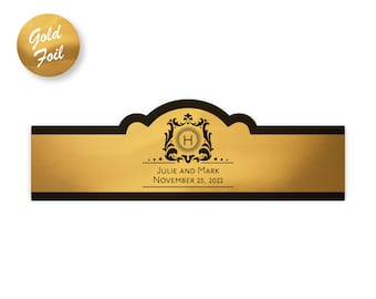 Gold Foil Wedding Cigar Labels, 20 stickers, Personalized Cigar Wrappers, Anniversary Favor, Engagement Announcement
