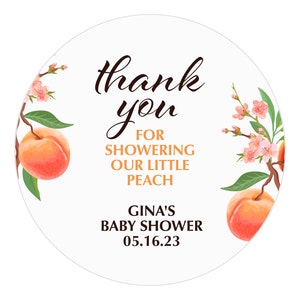 Little Peach Baby Shower Favor Stickers, Personalized Favor Labels, Thank you Stickers, Fruit