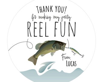 Fishing Thank You Stickers, Fishing Birthday Stickers, Boy or Girl Party Favor Label Inch