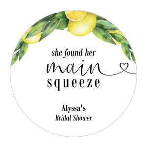 Main Squeeze Favor Stickers, Bridal Shower Thank you Stickers, Citrus, Lemon
