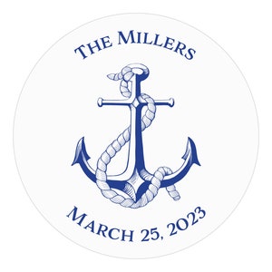 Nautical Wedding Favor Stickers, Wedding Thank You Stickers, Personalized Favor Labels, Anchor, Rope, Navy Blue