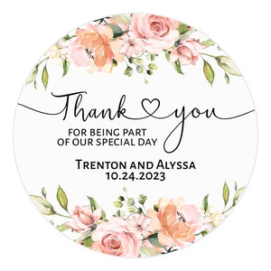 Wedding Thank You Stickers, Floral Favor Stickers, Red Flowers, Pink, 1.5" - 10" Inch, Circle