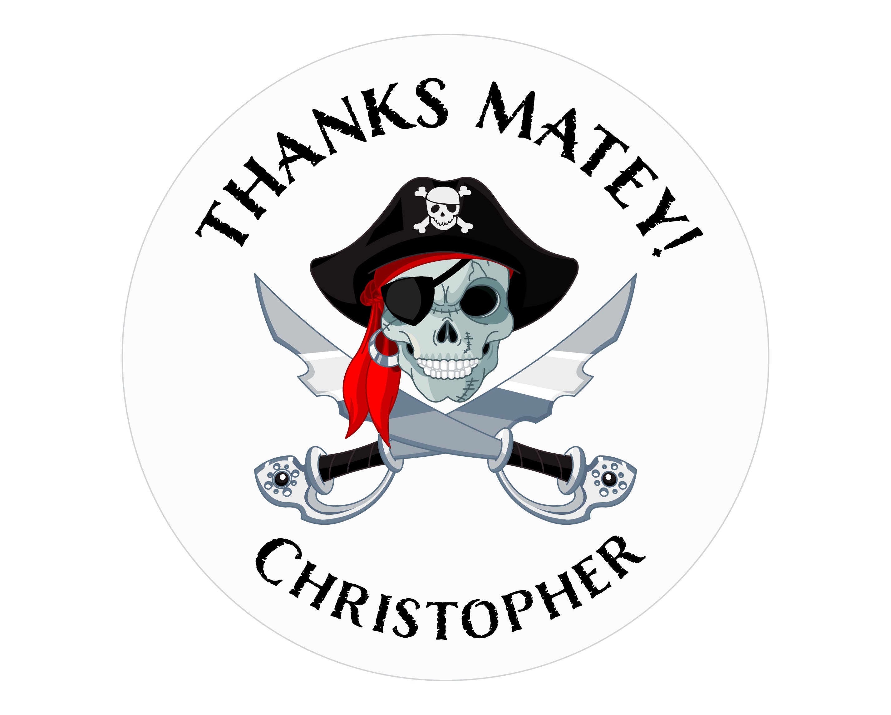 Personalized Pirate Ship Adventures - Custom Skull Birthday Party Favor Circle Sticker Labels - Custom Text - 24 Count