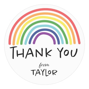 Thank You Rainbow Stickers, Multi Colored Favor Stickers, Birthday Labels, Kid Party, Colorful Child Sticker, Boy or Girl, Unisex Circle