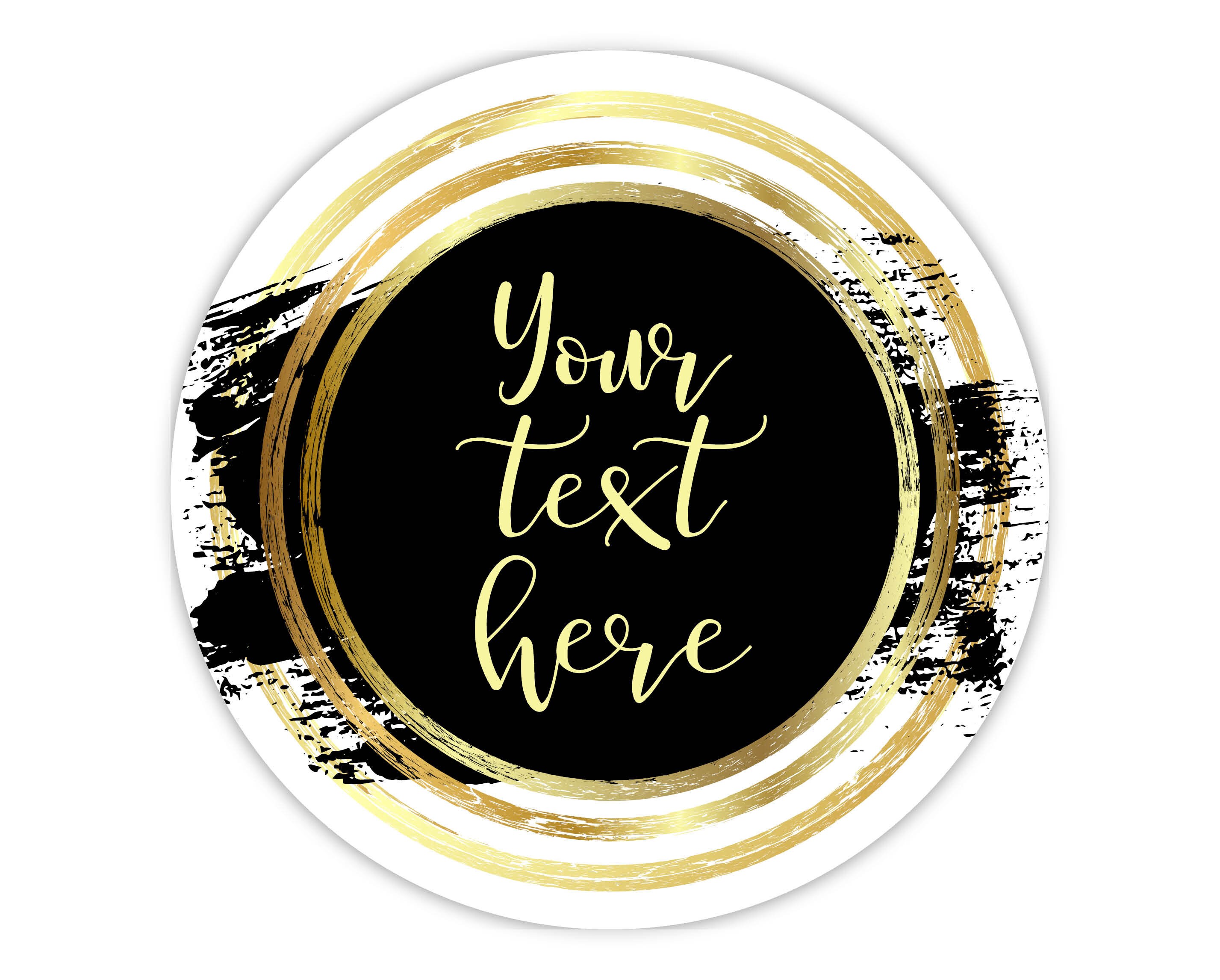 Black and Gold Stickers Custom Text Sticker Circle Sticker Etsy