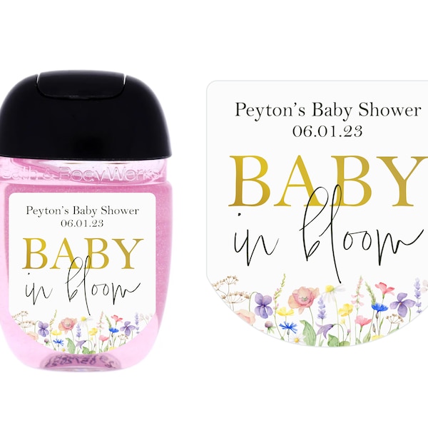 Baby in Bloom Mini Hand Sanitizer Stickers, Baby Shower Thank You Stickers, Flower, Bridal Shower, Spring Flowers, 63 Labels