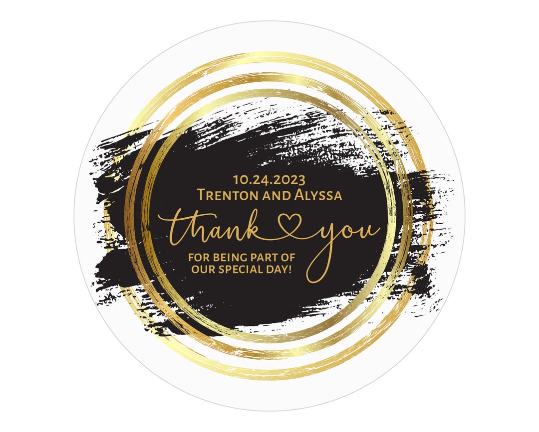 Black and Gold Wedding Thank You Stickers Wedding Favor Stickers 1.5 10