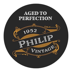 Aged to Perfection Birthday Stickers, Vintage Birthday Favor Stickers, Party Labels, Unisex Label, Party Favor Sticker, Whiskey Label