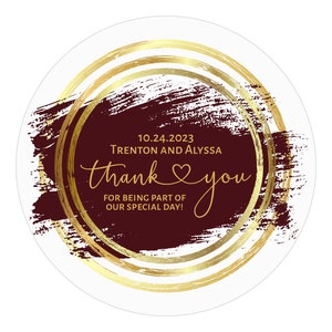 Maroon and Gold Wedding Thank You Stickers  - Wedding Favor Stickers - 1.5&quot; - 10&quot; Inch, Circle